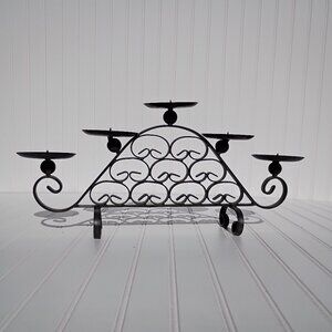 5 Candle Holder Wrought Iron Candelabra Black Centerpiece Pillar Candles Scroll